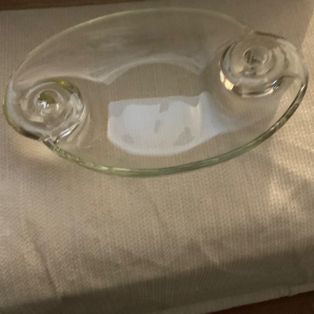 Elegant Clear Glass Console  bowl with Candle holders MCM